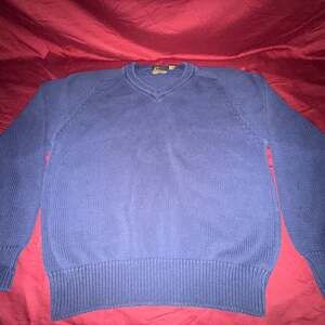 Vintage Eddie Bauer Sweater Men XLT Blue V-Neck 100% Cotton